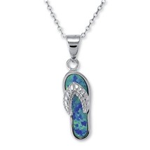 Blue Opal Sterling Silver Flip Flop Pendant Charm Chain Necklace - £119.89 GBP