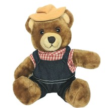 Vintage Del Monte Brawny Teddy Bear Plush Overalls Hat Stuffed Animal 1985 10.5&quot; - £10.56 GBP