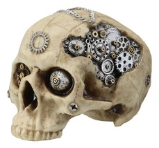 7&quot;L Steampunk Three Eyed Sun God Wheel Gearwork Robot Half Jaw Skull Statue 3D - £19.29 GBP