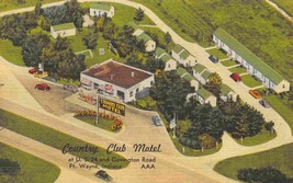 Country Club Motel US 24 Aerial View Fort Wayne Indiana linen postcard - $6.93