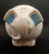 Ceramic Coin Money Piggy Bank Blue White Elephant Stars Cute Baby Savings - $447.16 MXN
