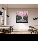 Cherry Blossom Trees Original Painting on canvas board, Pink Flower Wall Decor  - $140.00
