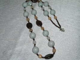 Estate Long Light Blue &amp; Brown Swirl Plastic Bead Necklace – 32 inches i... - $10.39