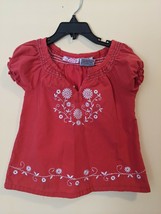 Young Hearts Girls Shirt Red Tunic White Daisy Embroidery Size 4T Cotton Blend - £6.15 GBP