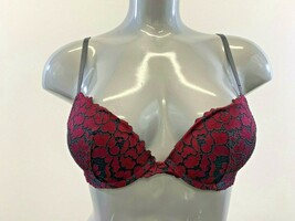 La Senza Obsession Black w/ Burgundy Floral Lace Covered Padded Push Up ... - $7.92