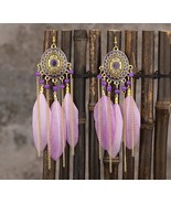 Women Girl Teen Bohemian Feather Tassel American Indian Earrings - £3.96 GBP