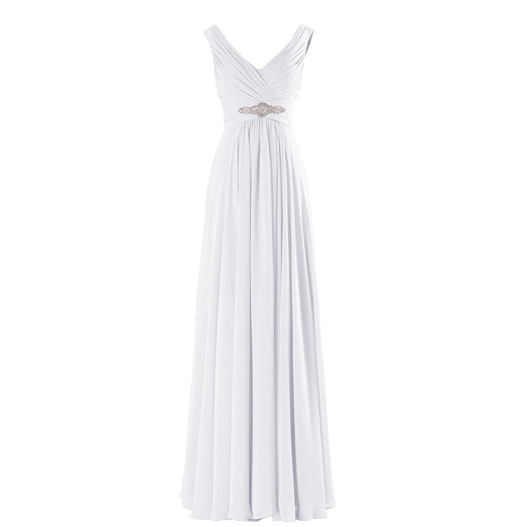 Kivary V Neck Beaded Long A Line Chiffon Formal Prom Dresses Corset Bridesmaid G