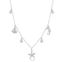 Silver Sea Shell, Starfish &amp; Seahorse with Bezel-Set CZ&#39;s Necklace - £38.91 GBP