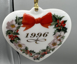 Ornament AGC Inc,. Heart Flowers Ribbon Porcelain 1996 Taiwan 3 x 3 Inches - £5.78 GBP