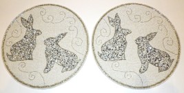 NEW PAIR OF ISAAC MIZRAHI BEADED EASTER BUNNY RABBIT 15&quot; PLACEMATS/CHARGERS - $51.39