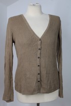 J Jill S Brown Cotton Rib-Knit Button-Front V-Neck Cardigan Sweater - £22.41 GBP