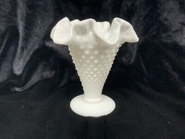 Vintage Fenton Art Glass Milk Glass Hobnail Trumpet Vase - $15.00