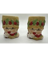 Set of 2 Sweet Keepers Bisque Porcelain Strawberry Girl Head Vase Cup Ja... - £25.88 GBP