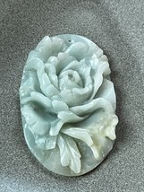 Exquisitely Carved Large Aqua w Hint of Yellow Cabbage Rose Flower Stone Pendant - £26.73 GBP