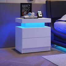 Nightstand LED Bedside Table Cabinet Lights Modern End Side with 2 Drawe... - $223.20