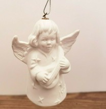 1977 Goebel W Germany White Bisque Christmas Angel Bell Ornament Playing a Lute - £5.53 GBP
