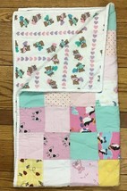 Vintage Reversible Baby Crib Quilt Blanket with Teddy Bears Handmade 30&quot; x 54&quot; - £33.43 GBP