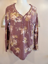 MAURICES Ladies XL Long-Sleeve Knit Top V-neck Mauve floral. - £6.57 GBP