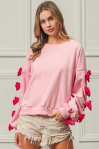 BiBi Velvet Ribbon Bows Long Sleeve Round Neck Sweatshirt - $63.10