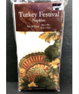 Turkey Festival Thanksgiving Fall Autumn Set of 4 Cloth Napkins 18&quot; x 18... - $23.01 CAD