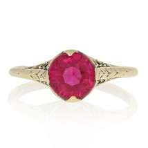 5Ct Corte Redondo Rojo Rubí 14K Oro Amarillo Chapado Anillo Aniversario De para - £130.10 GBP