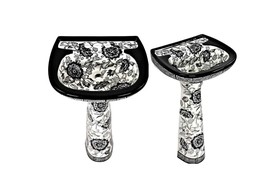 Mexican Talavera Pedestal Sink Handcrafted Ceramic - Flores Negras - - $16,842.45 MXN