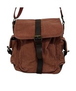 Crazy Lou Paris Canvas Leather Handbag Purse Satchel Boho Brown Rust - $506.45 MXN