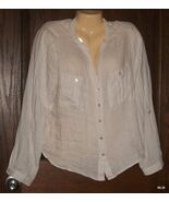 NWT Isaac Mizrahi of New York Chic Natural Long-Roll Tab Sleeve Blouse Sz L - €16,86 EUR