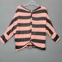 rue21 Womens Shirt Size M Pink Stretch Charcoal Stripe Sultry Keyhole Back Top - £7.77 GBP