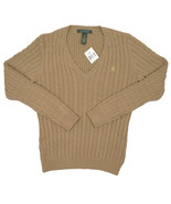 NEW Lauren by Ralph Lauren Womens Sweater!  Tan with Gold Insignia  V Ne... - $68.37 CAD