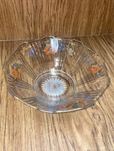 Vintage Hand Painted Floral Glass Serving Bowl, 8.5” Diameter, 3” Height... - £6.13 GBP