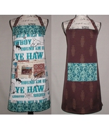 Western Apron, Teal And Brown Apron, Western Kitchen Apron, Brown Wester... - $59.99