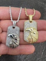 American Bald Eagle Bird Pendant 2Ct Round Cubic Zirconia 14K Yellow Gold Plated - £137.85 GBP