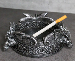 Celtic Knotwork Gothic Ram Horned Trio Arcane Dragons Cigarette Ashtray Figurine - £15.97 GBP