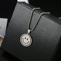 Vintage Titanium Stainless Steel Smiley Mood Face Rotatable Anxiety Pendant - £14.09 GBP