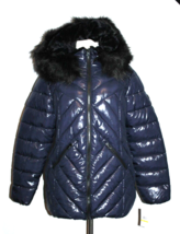 Jessica Simpson Womens Navy Faux Fur Quilted Puffer Coat Shiny Blue Medium M NEW - £43.43 GBP