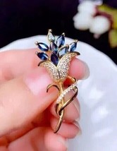 3Ct Marquise Cut Lab-Created Sapphire Flower Brooch Pin 14k Yellow Gold ... - $235.19