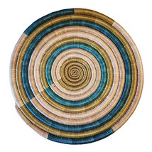 Handwoven Sisal Coil Boho Trivet Wall Basket Teal Beige 9.5 Inch Diameter - £13.68 GBP