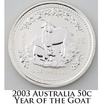 2003 Anno Lunare Del Capra Australiano Tondo 1/2 Oz 999 Argento BU Condi... - $103.68