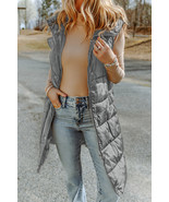 Dark Grey Hooded Long Quilted Vest Coat - $929.31 MXN