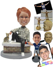 Personalized Bobblehead Beautiful Girl Comfortably Seated Wearing A Sweater And  - £138.67 GBP