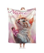 Lovely Kitten Heart Customizable Personalised Blanket – Charming, Soft N... - $34.00+