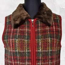Catherine Stewart Plaid Wool Vest Zip Front Detachable Fur Collar-Women&#39;... - $18.95