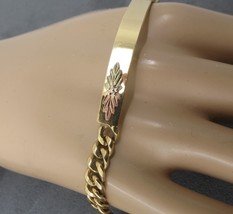 Carl Art 14k Gold Filled ID Bracelet 8&quot; Long  Curb Links Rose Gold Silver Leaf - £55.02 GBP