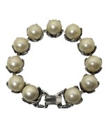 Judy Lee Large Faux Pearls Silvertone Bracelet Prong Set Vintage 1960s VGC - $25.65 CAD