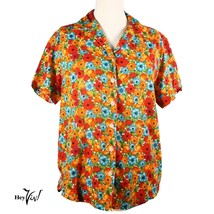 Lizsport Size Small Colorful Floral Button Up Short Sleeve Shirt Blouse ... - £14.38 GBP
