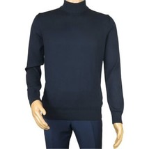 Men's Sweater Knit By BRANGO Turkey Mock Neck Cotton Blend 21050 Navy Blue image 3