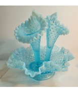 Fenton Epergne Sea Blue 3 Lily Horn Hobnail Pattern NO SHIPPING - $4,128.60 MXN