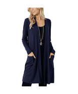 Navy Blue Womens Knit Waterfall Long Sleeve Jacket Outwear - £21.62 GBP