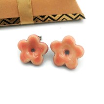 Pink Flower Stud Earrings, Ceramic Dainty Earrings Cute Jewelry For Teen Girl - £30.47 GBP